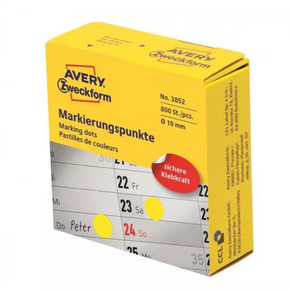 Etikety kruhové 10mm Avery žlté v dispenzore