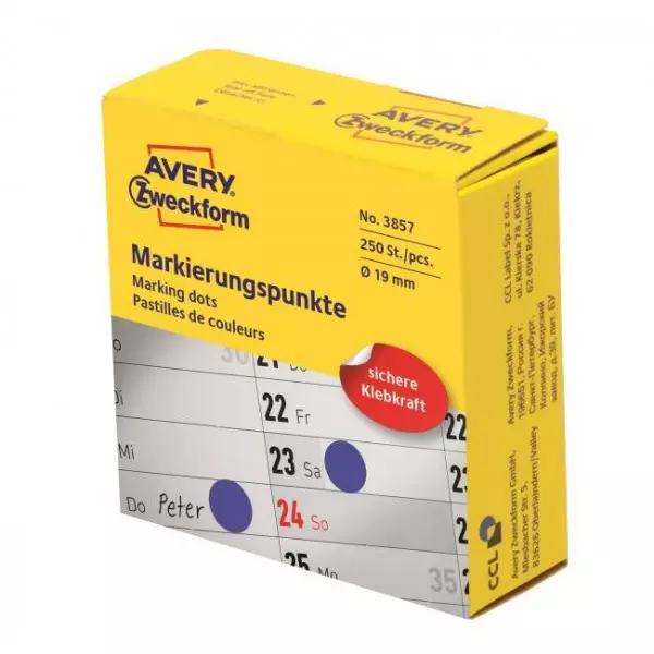 Etikety kruhové 19mm Avery modré v dispenzore