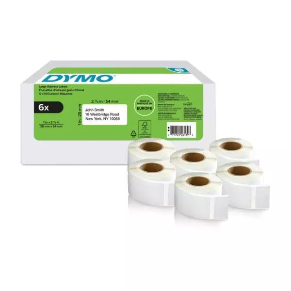 Samolepiace etikety Dymo LW 54x25mm spiatočné adresy biele 6 roliek