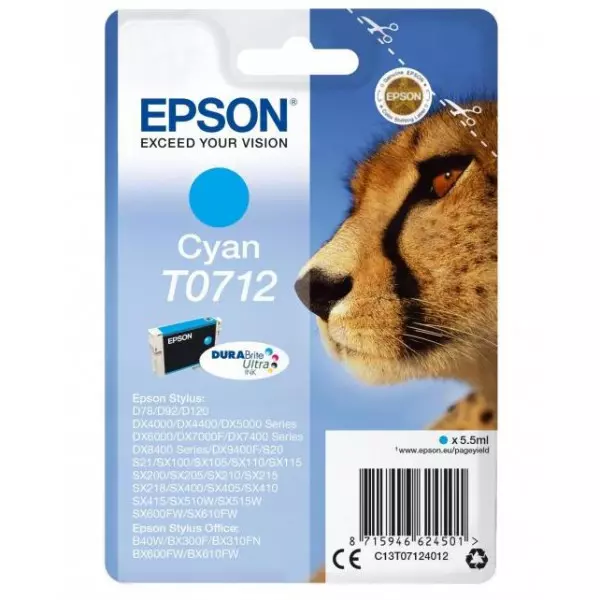 Atramentová náplň Epson T07124011 cyan pre D78/DX4000/4050/5000/5050/6000 (5,5 ml)