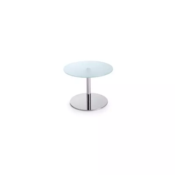 Konferenčný stolík SR 40, p. 60 cm, v. 45 cm, tvrdené mliečne sklo, kovová podnož chróm