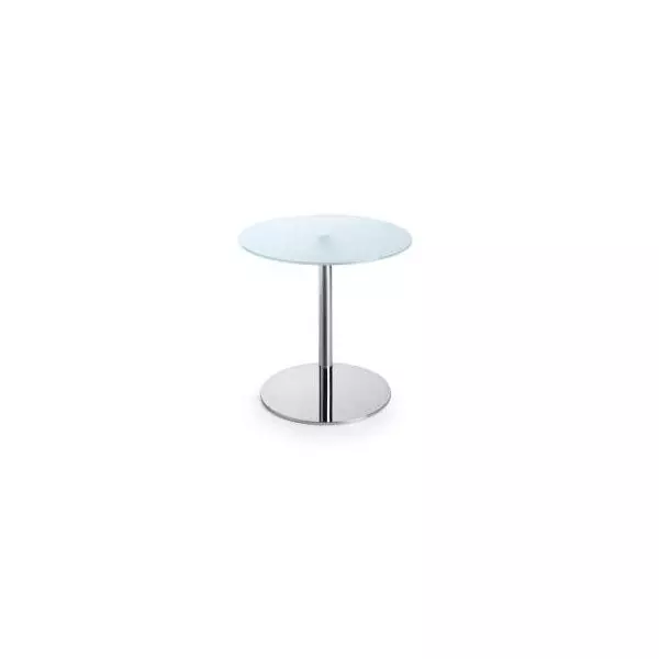 Konferenčný stolík SR 30, p. 60 cm, v. 60 cm, tvrdené mliečne sklo, kovová podnož chróm