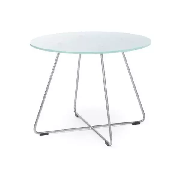 Konferenčný stolík SV 40, p. 60 cm, v. 45 cm, tvrdené mliečne sklo, kovová podnož chróm