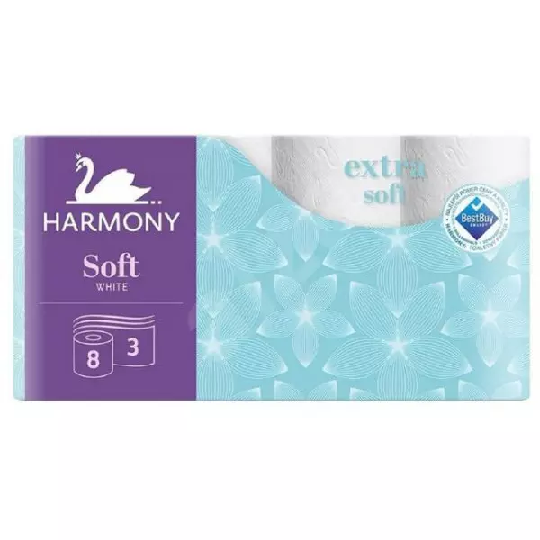 Toaletný papier 3-vrstvový Harmony Extra Soft biely, recykel, návin 17,5 m (8 ks)