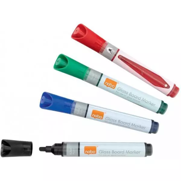 Popisovače Nobo na sklenené tabule s okrúhlym hrotom, balenie 4 ks, mix farieb