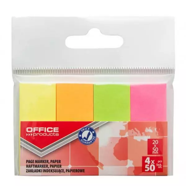 Samolepiace záložky Office Products 20x50mm neon 4x50 lístkov