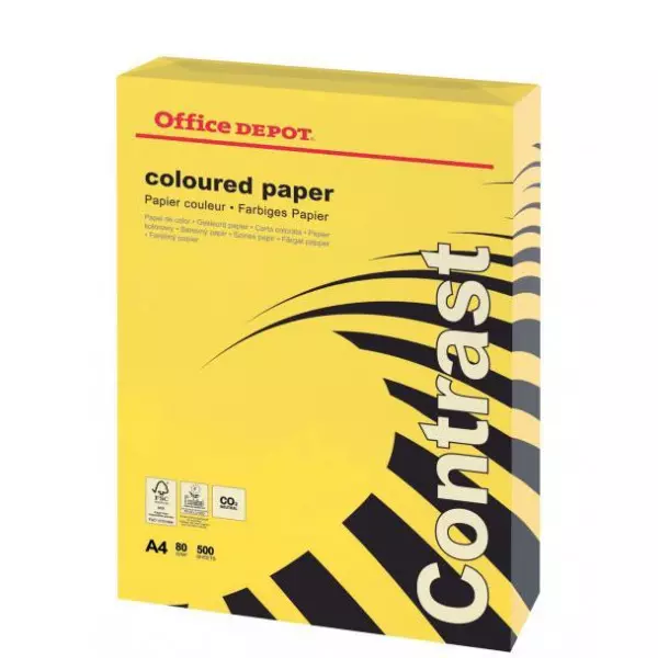 Farebný papier Office Depot A4, intenzívna žltá, 80 g/m2