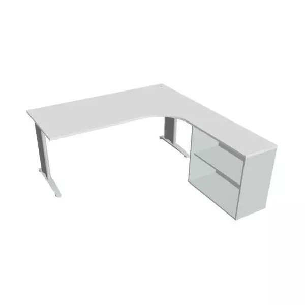 Pracovný stôl Flex, ergo, ľavý, 180x75,5x200,0 (80x40) cm, biela/kov