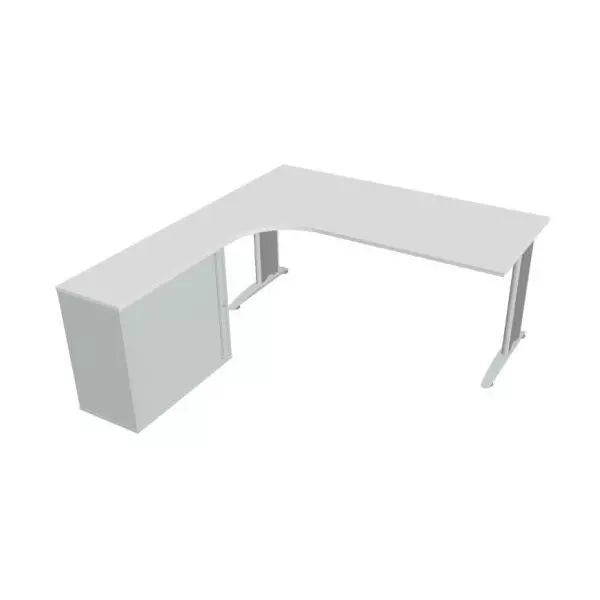 Pracovný stôl Flex, ergo, pravý, 180x75,5x200,0 (40x80) cm, biela/kov