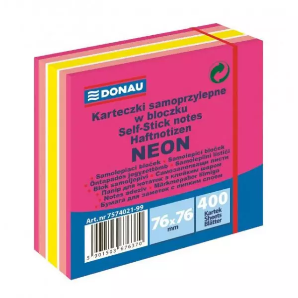 Bloček Donau 76x76mm 400l neónová ružová