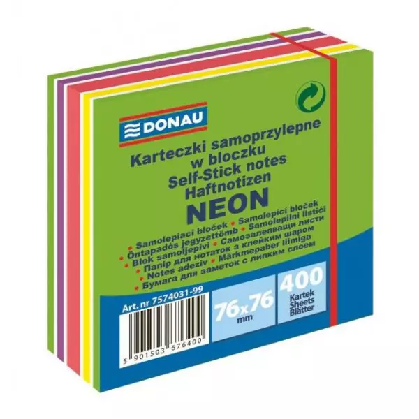 Bloček Donau 76x76mm 400l neónová zelená
