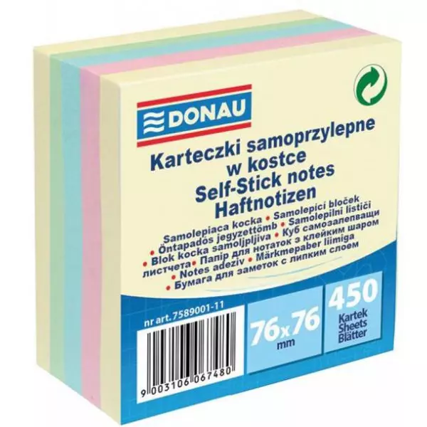 Bloček DONAU 5 pastelových farieb 76x76mm 450l