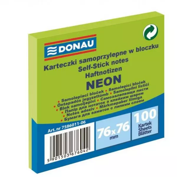 Bloček Donau neónový 76x76mm zelený