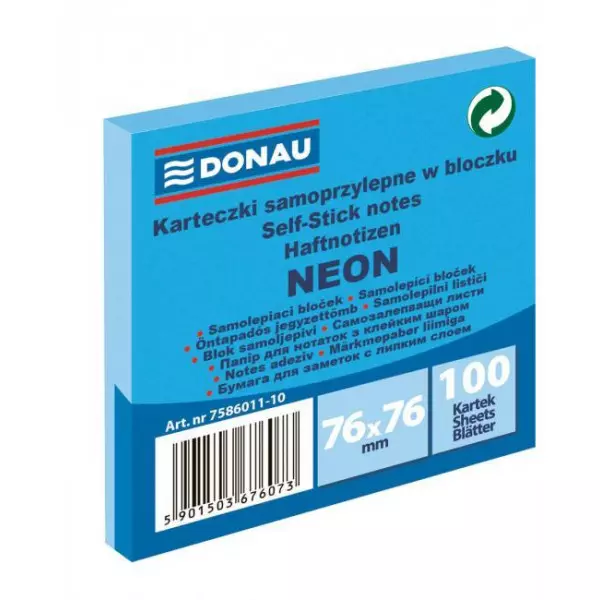 Bloček Donau neónový 76x76mm modrý