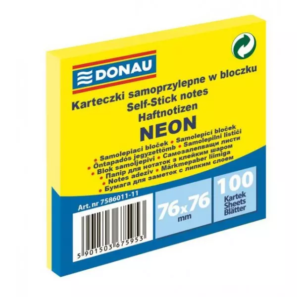Bloček Donau neónový 76x76mm žltý