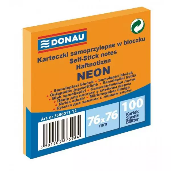 Bloček Donau neónový 76x76mm oranžový