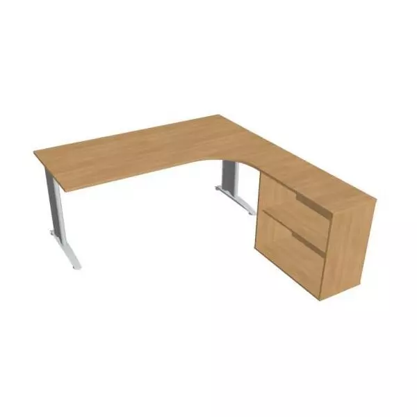 Pracovný stôl Flex, ergo, ľavý, 180x75,5x200,0 (80x40) cm, dub/kov