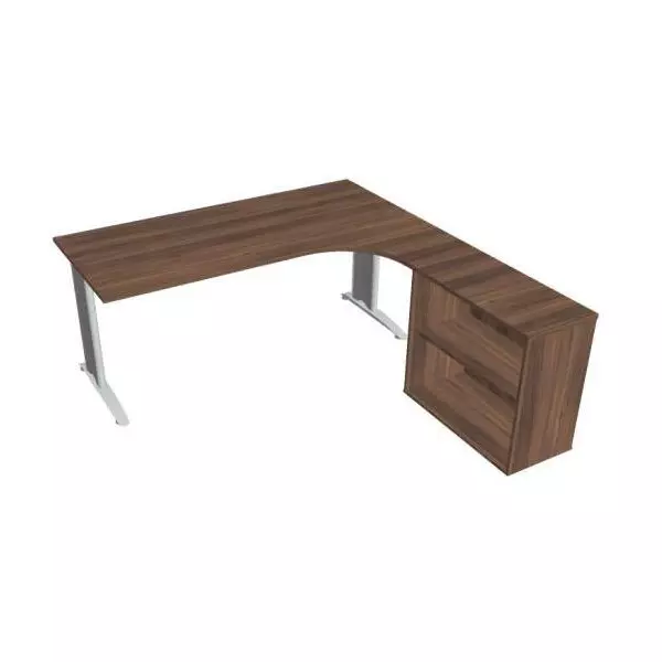 Pracovný stôl Flex, ergo, ľavý, 180x75,5x200,0 (80x40) cm, orech/kov