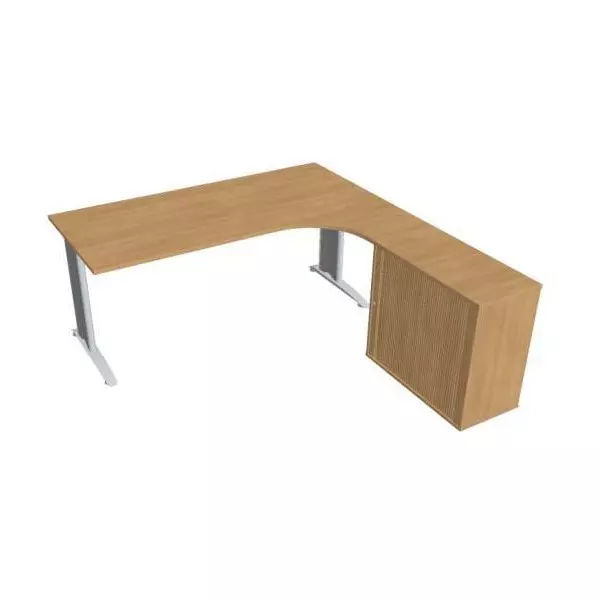 Pracovný stôl Flex, ergo, ľavý, 180x75,5x200,0 (80x40) cm, dub/kov