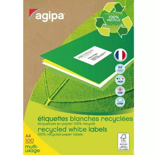 Etikety univerzálne recyklované 38x21,2mm Agipa A4 100 hárkov