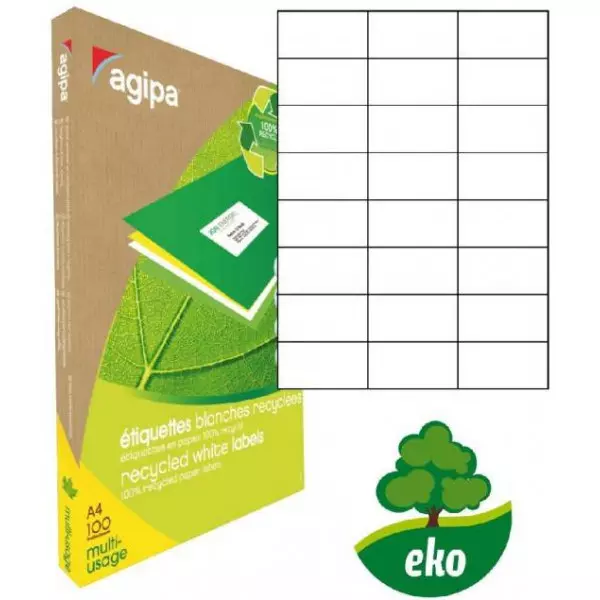Etikety univerzálne recyklované 70x37mm Agipa A4 100 hárkov