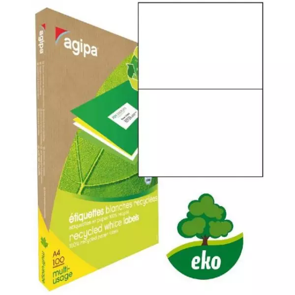 Etikety univerzálne recyklované 210x148,8mm Agipa A4 100 hárkov
