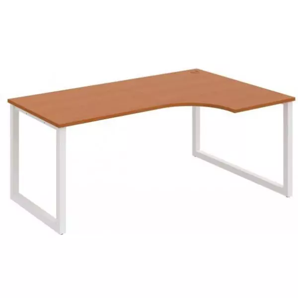 Pracovný stôl UNI O, ergo, ľavý, 180x75,5x120 cm, čerešňa/biela