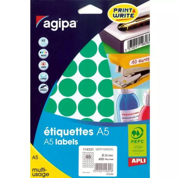 Etikety kruhové 24mm Agipa A5 zelené