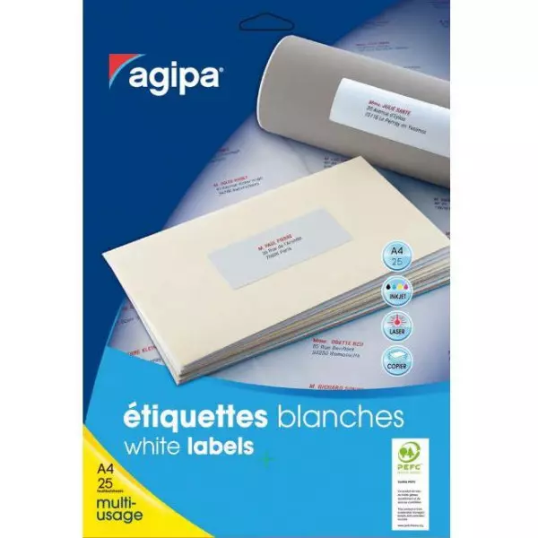 Etikety univerzálne na zakladače 190x38mm Agipa A4 20 hárkov