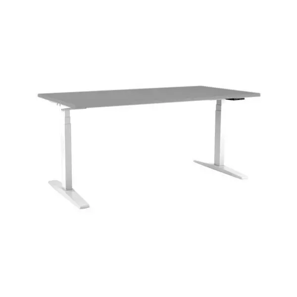 Výškovo nastaviteľný stôl BASIC, 2-motorový, 138x80 cm, podnož biela + doska sivá