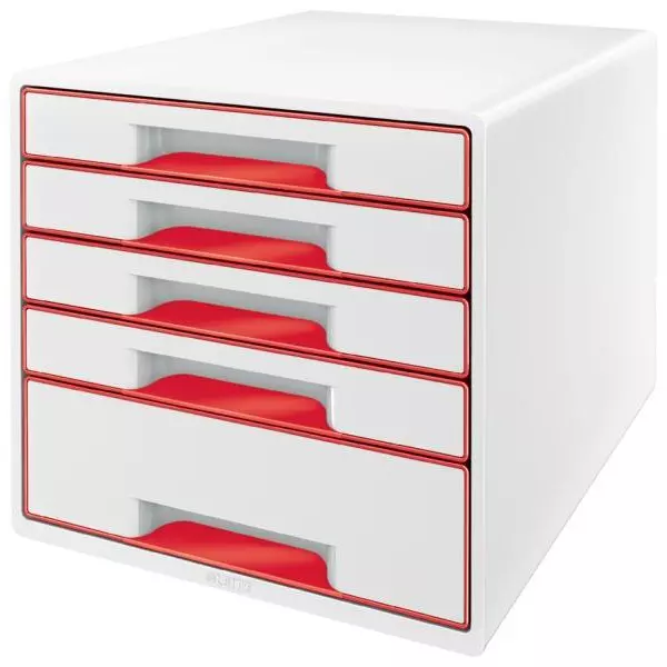 Zásuvkový box Leitz WOW s 5 zásuvkami červený