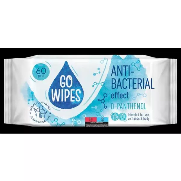 Vlhčené utierky GoWipes antibakteriálne s vitamínovým komplexom (A,C,E a D-panthenol) 60ks