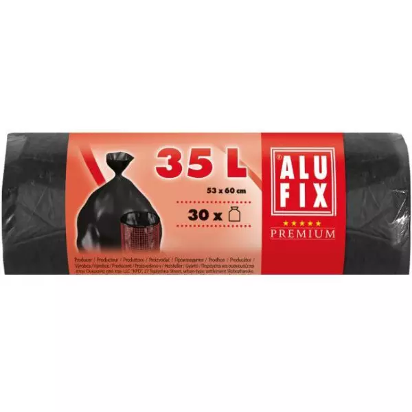 Vrecia na odpadky 35 l / 30 ks, 10 my, 53 x 60 cm, čierne, HDPE