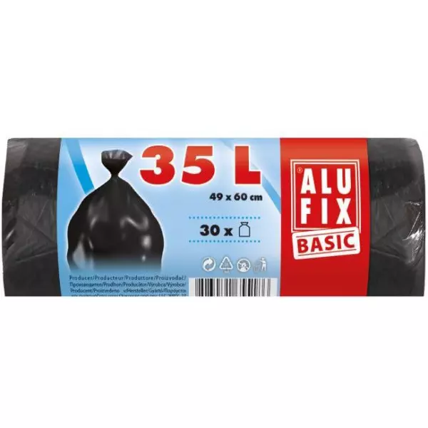 Vrecia na odpadky, 35 l /30 ks, Economy, 8my, 49 x 60 cm, čierne, HDPE