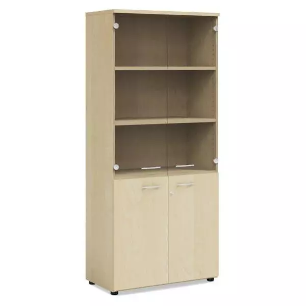 Policová skriňa BASIC, kombinovaná so sklom, so zámkom, 80x40x182,1cm, breza