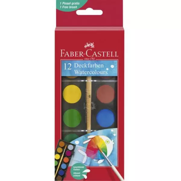 Vodové farby Faber Castell 12 farieb, 24mm