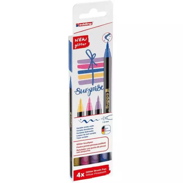 Sada popisovačov edding 1340/4S glitter, pastelové farby, vláknový hrot