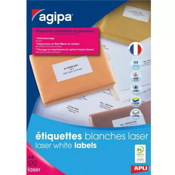 Etikety laser 52,5x29,7mm Agipa A4 100 hárkov