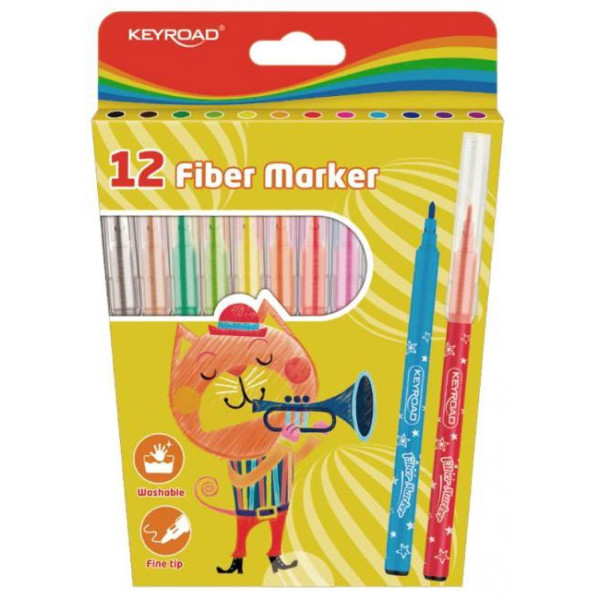 Sada popisovačov KEYROAD Fiber Marker, 12 ks mix farieb
