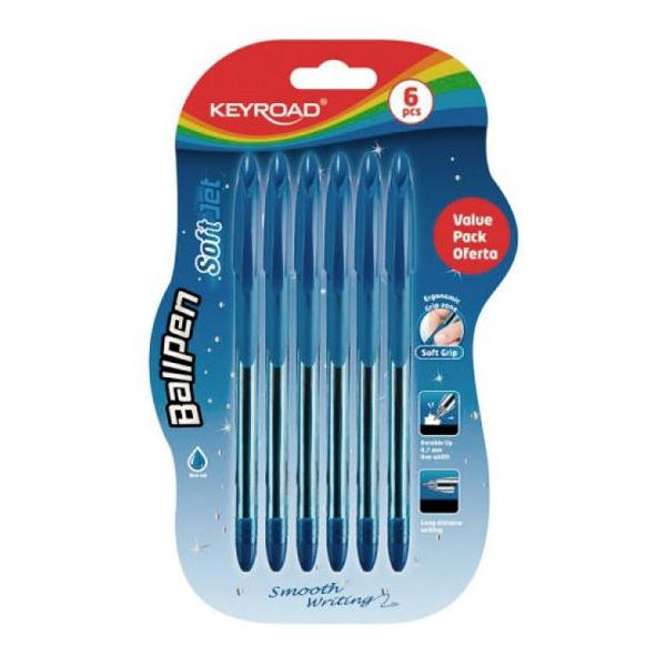 Guľôčkové pero KEYROAD Soft Jet 0,7mm 6 ks blister modré