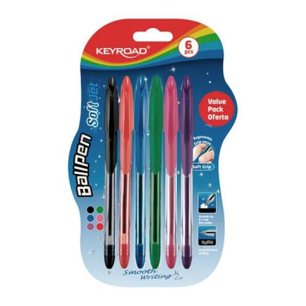 Guľôčkové pero KEYROAD Soft Jet 0,7 mm 6 ks blister mix farieb