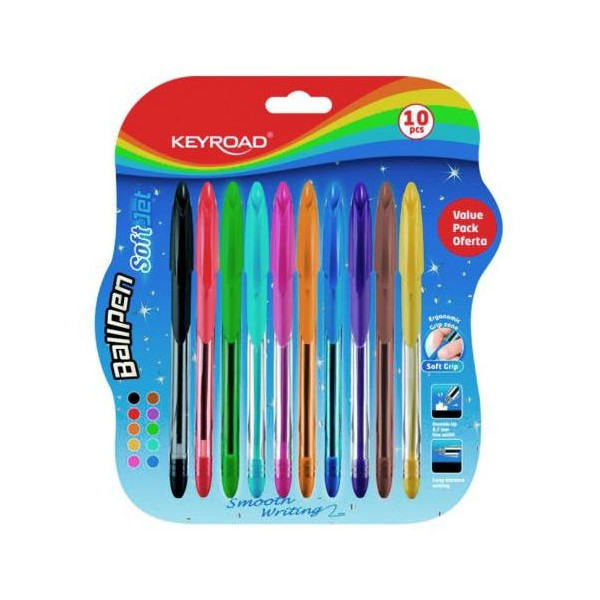 Guľôčkové pero KEYROAD Soft Jet 0,7 mm 10 ks blister mix farieb