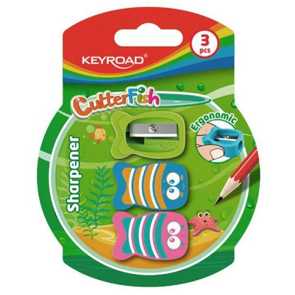Strúhadlo KEYROAD CUTTER FISH plastové 3 ks blister mix farieb