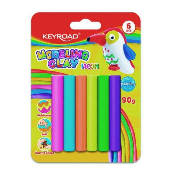 Plastelína KEYROAD 6ks neónová blister mix farieb
