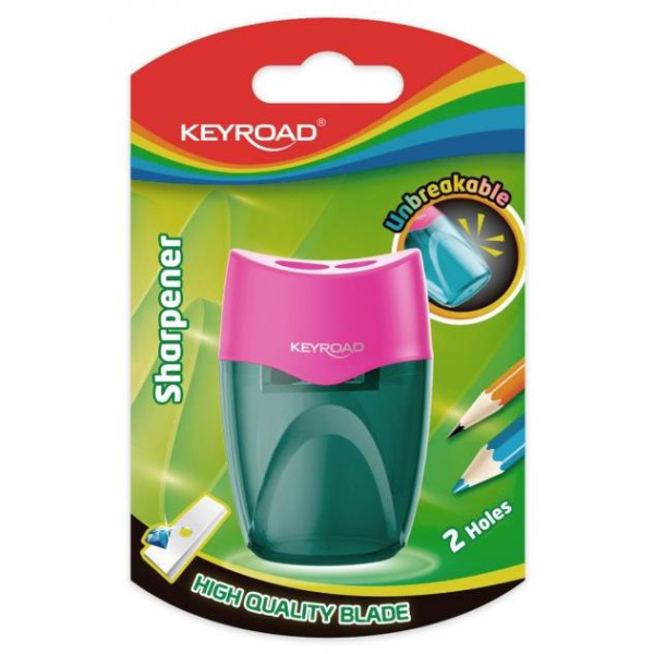 Strúhadlo KEYROAD plastové s dvomi otvormi blister mix farieb