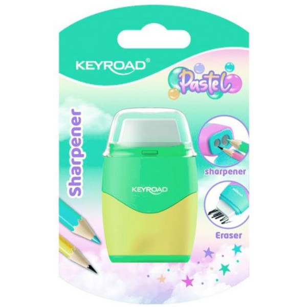 Strúhadlo KEYROAD Pastel color collection! plastové s dvomi otvormi, gumou blister mix farieb