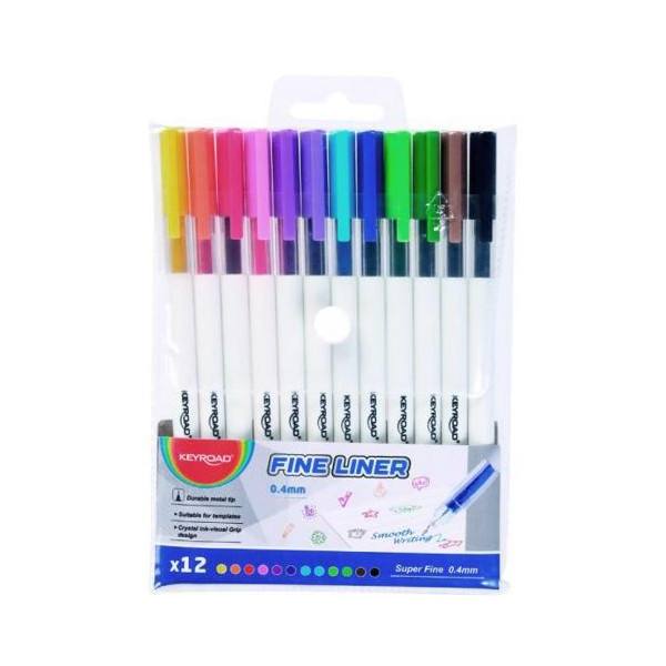 Sada linerov KEYROAD Fine 0,4 mm, 12 ks mix farieb
