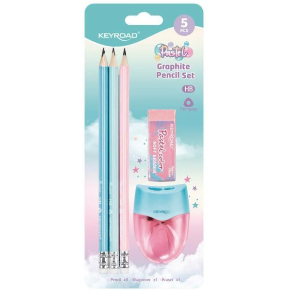 Súprava školských pomôcok KEYROAD Pastel, blister 5ks mix farieb