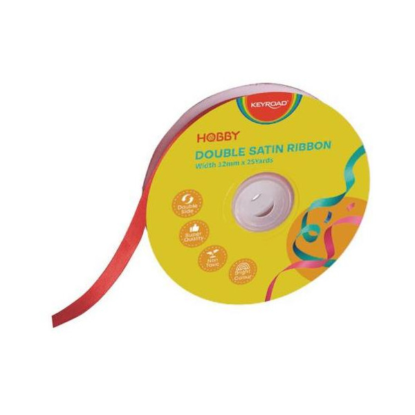 Stuha KEYROAD dvojitá saténová 12 mm x 22,86 m na cievke červená