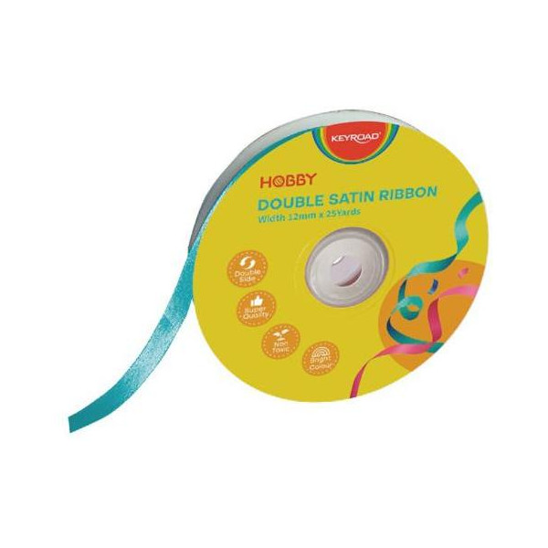 Stuha KEYROAD dvojitá saténová 12 mm x 22,86 m na cievke modrá
